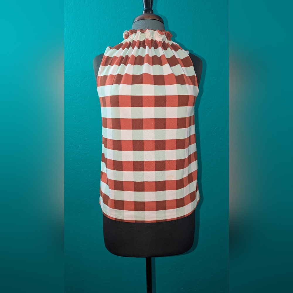 Checkered Sleeveless Top - Brown and White